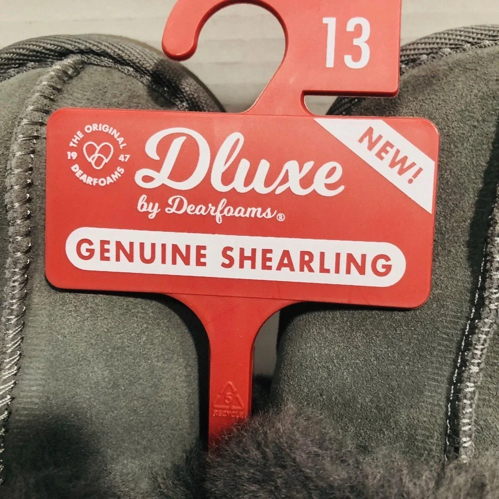NWT Dearfoams Suede Shearling Slippers Slides Indoor Outdoor Furry Gray Kids 13